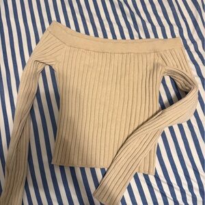aerie Ribbed Off-the-Shoulder Sweater - Beige